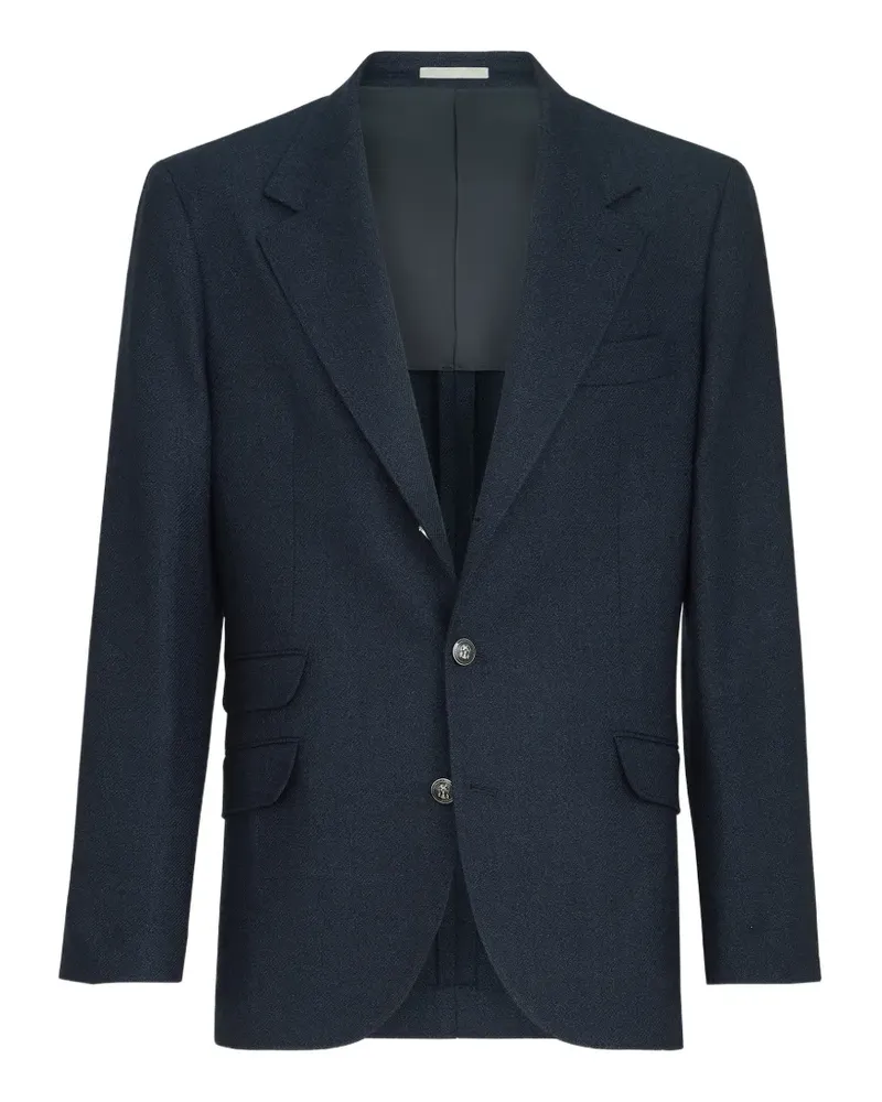 Brunello Cucinelli mouliné virgin-wool twill deconstructed Cavallo blazer with metal buttons - Blau Blau