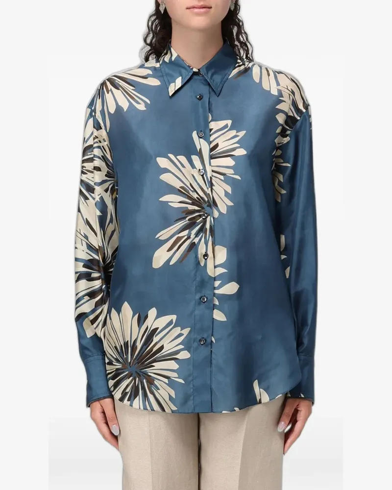 Brunello Cucinelli Seidenhemd mit Blumenmuster - Blau Blau