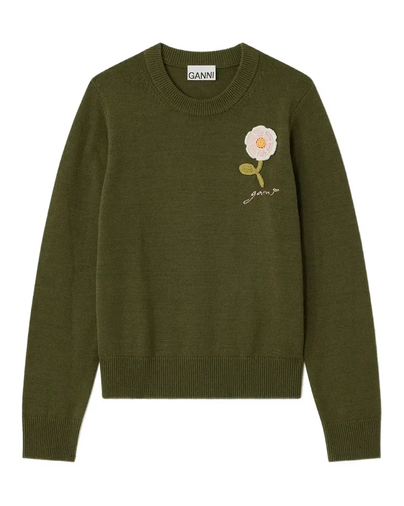 Ganni Pullover mit gehäkelter Blume - Grün Grün