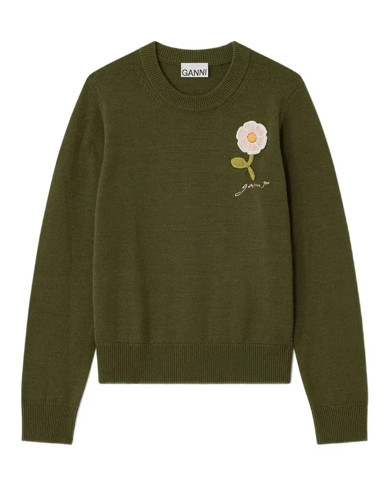 Ganni Pullover mit gehäkelter Blume - Grün Grün
