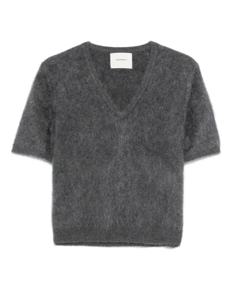Lisa Yang Kurzärmeliger Pullover mit V-Ausschnitt - Grau Grau