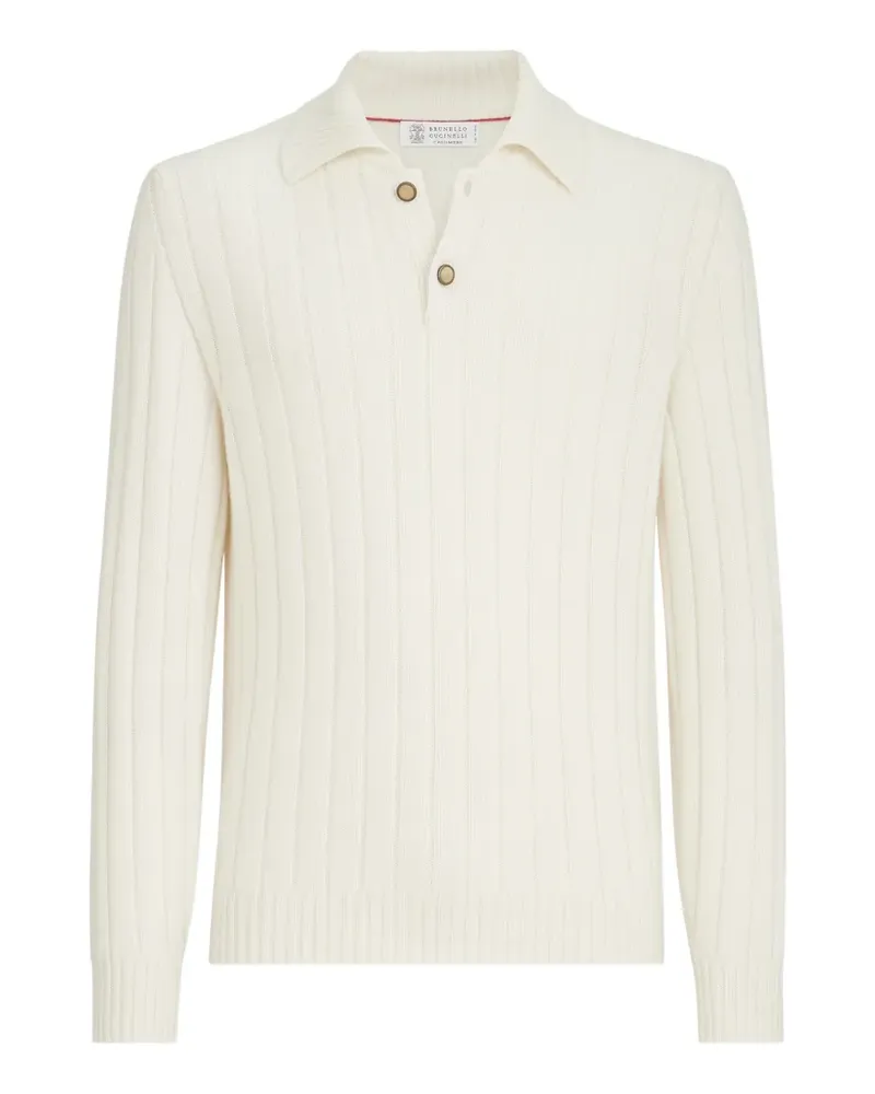 Brunello Cucinelli cashmere ribbed knit polo shirt - Nude Nude