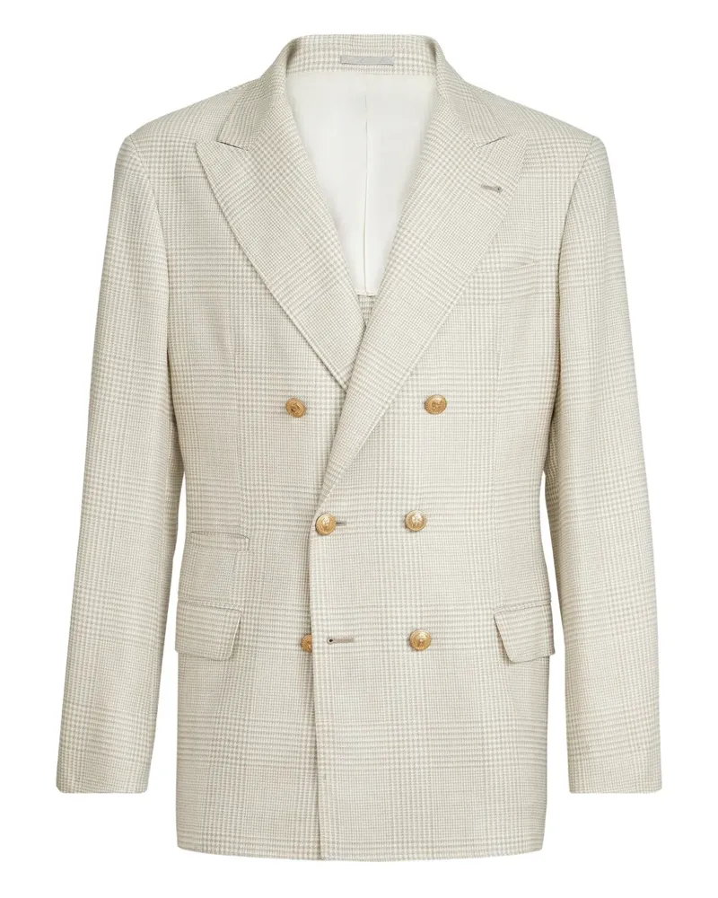 Brunello Cucinelli Doppelreihiges Sakko mit Prince of Wales-Karo - Nude Nude
