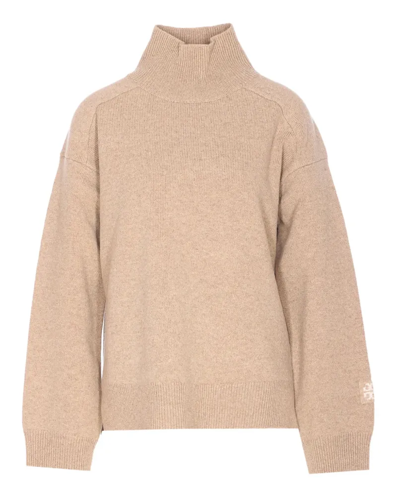 Tory Burch embroidered-logo high-neck sweater - Nude Nude