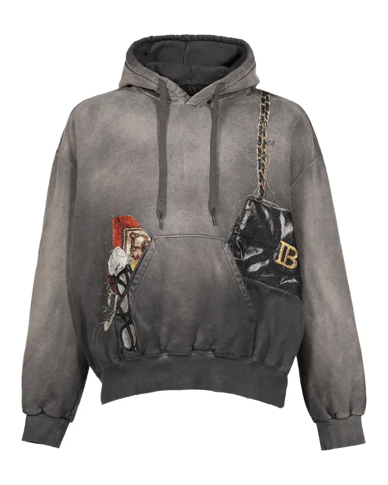 Doublet faded-effect patch-detail hoodie - Grau Grau