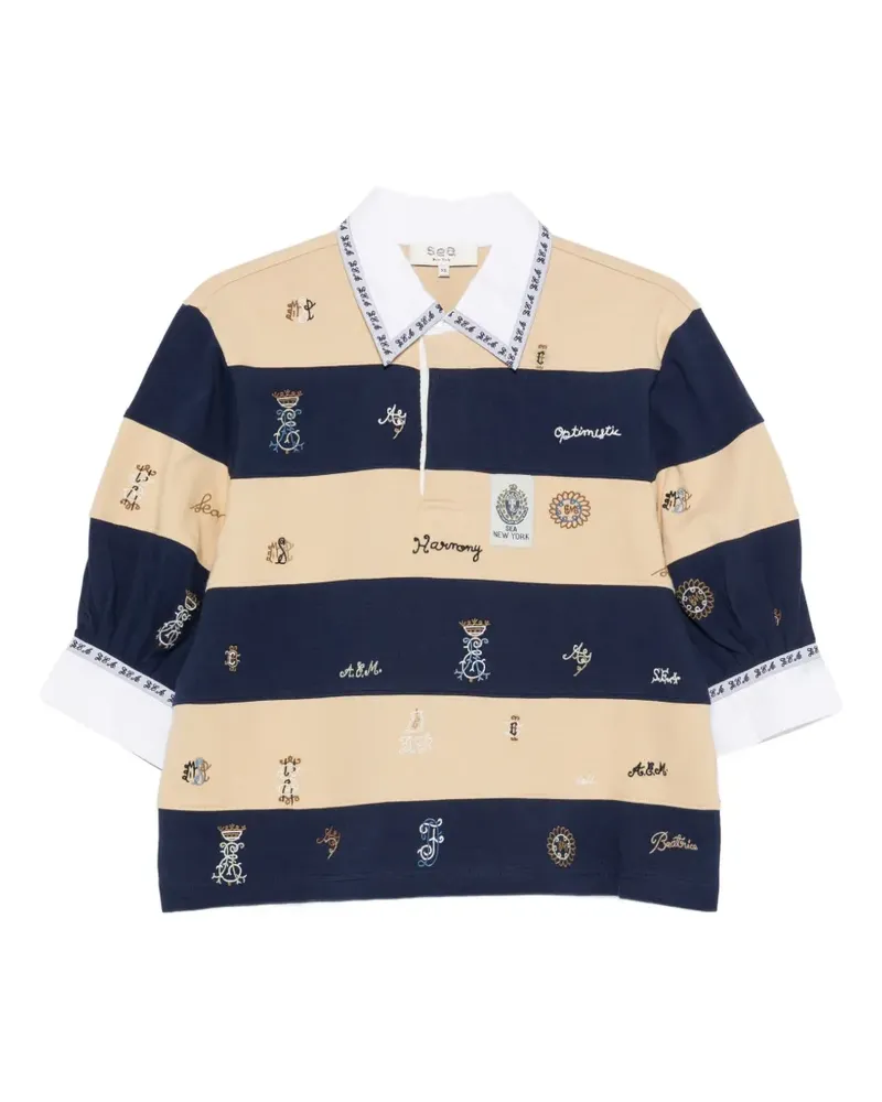 Sea Juliet embroidered striped polo shirt - Nude Nude
