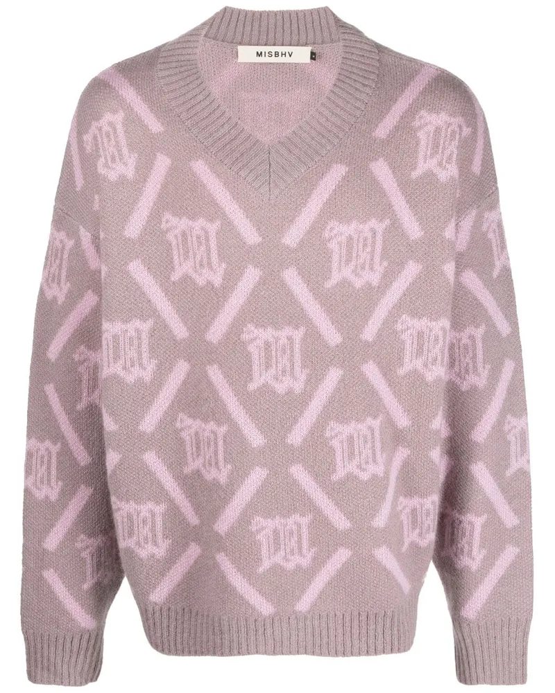 MISBHV Pullover mit Intarsien-Logo Rosa