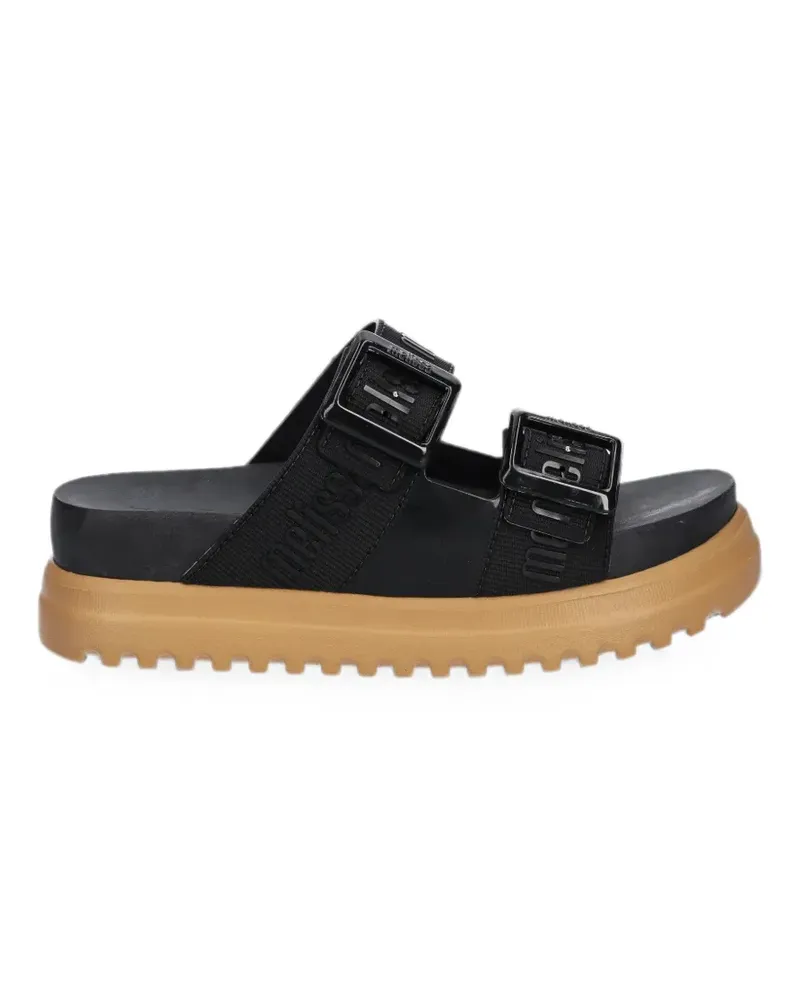 Melissa Cozy M Lover buckle-fastening logo-print slides - Schwarz Schwarz