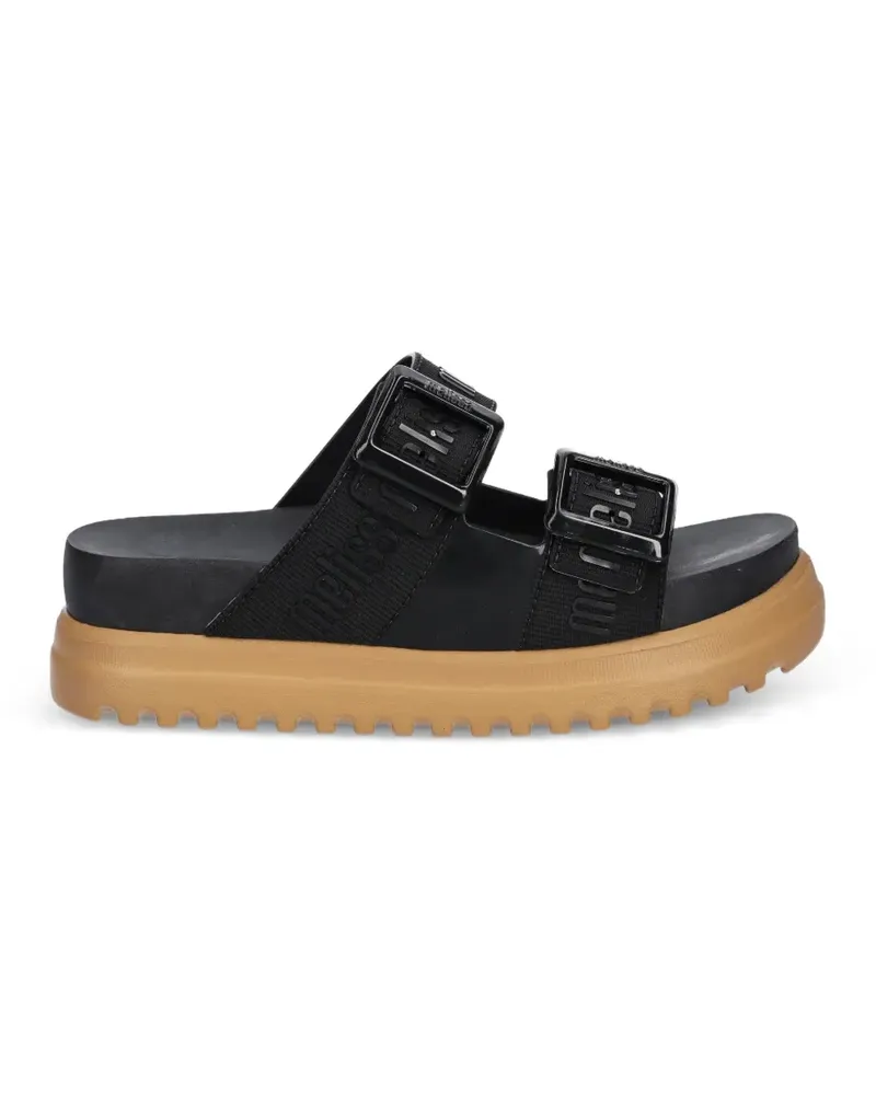 Melissa Cozy M Lover buckle-fastening logo-print slides - Schwarz Schwarz