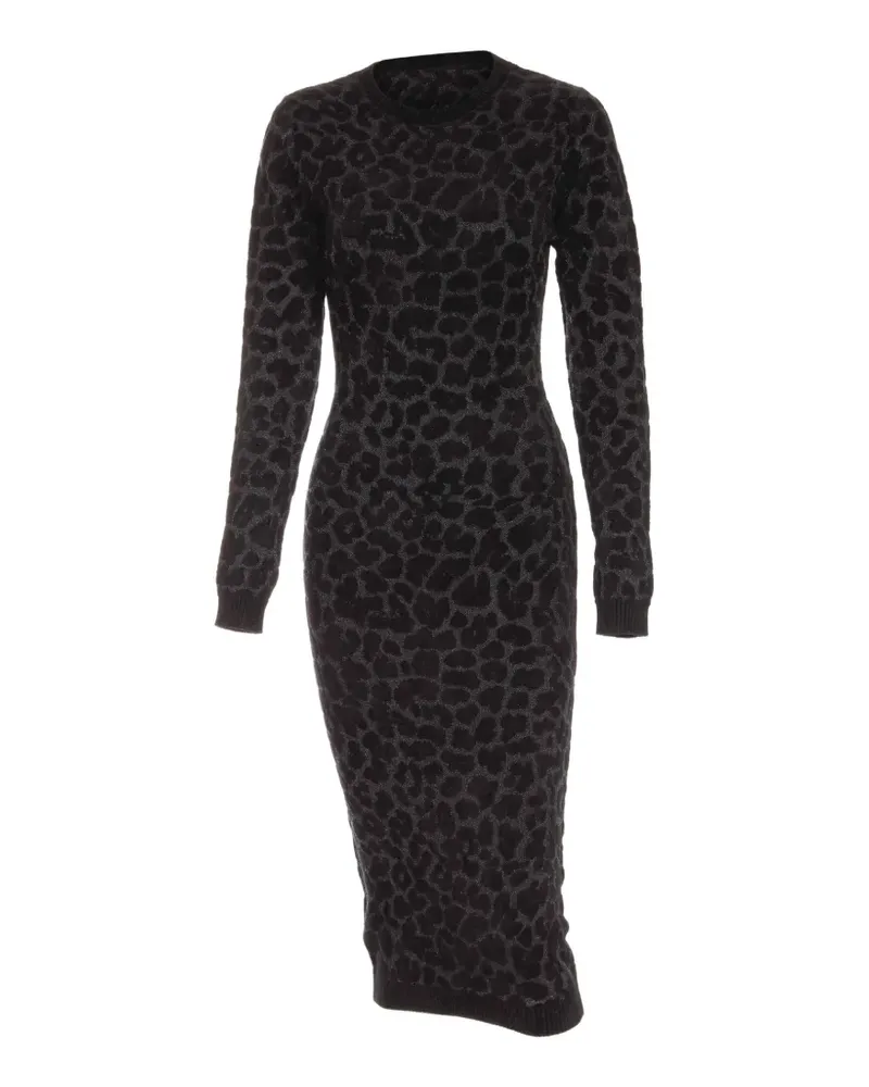 Just Cavalli leopard-print long-sleeve midi dress - Schwarz Schwarz