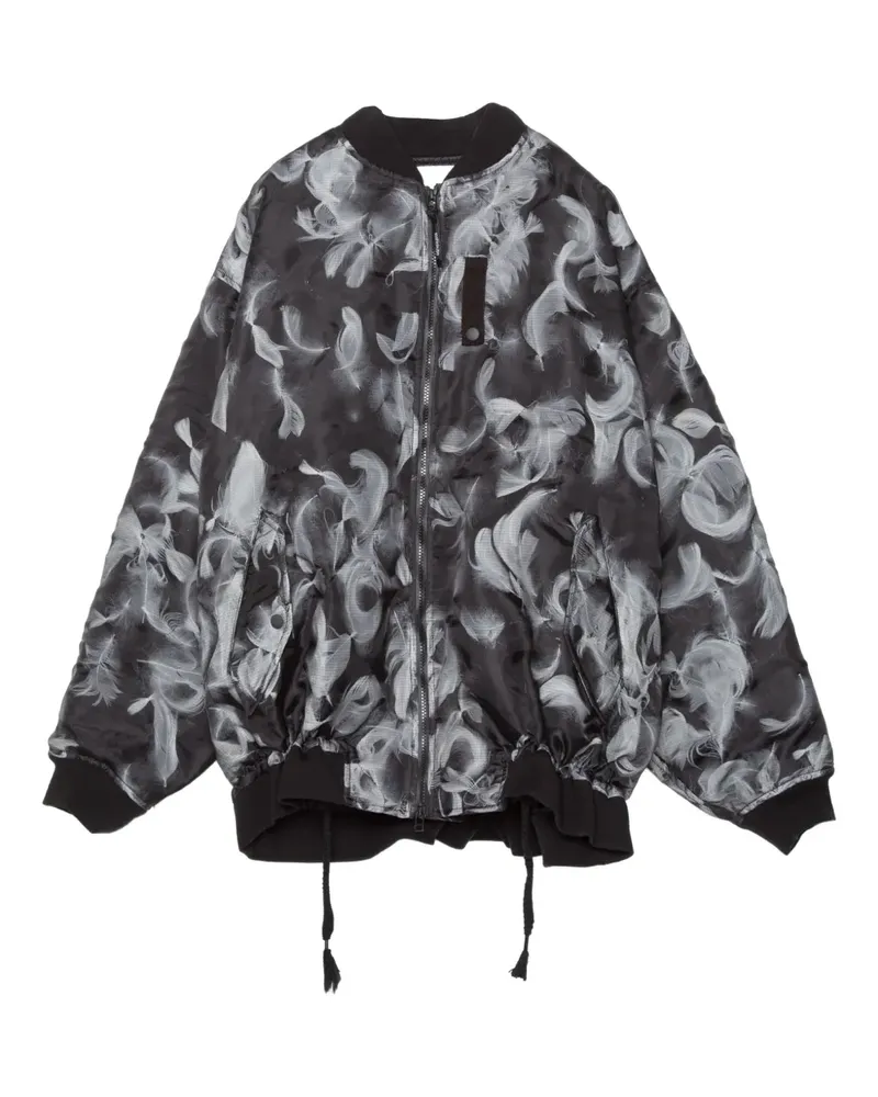 Yoshio Kubo Bomberjacke mit Feder-Print - Schwarz Schwarz