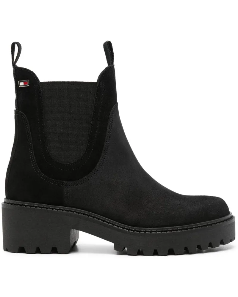 Tommy Hilfiger Stiefel aus Wildleder mit Logo-Schild Schwarz