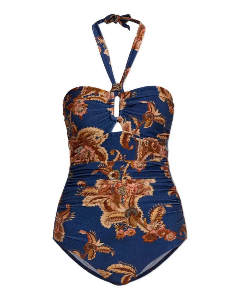 Zimmermann Geraffter Luci Badeanzug mit Blumen-Print - Blau Blau