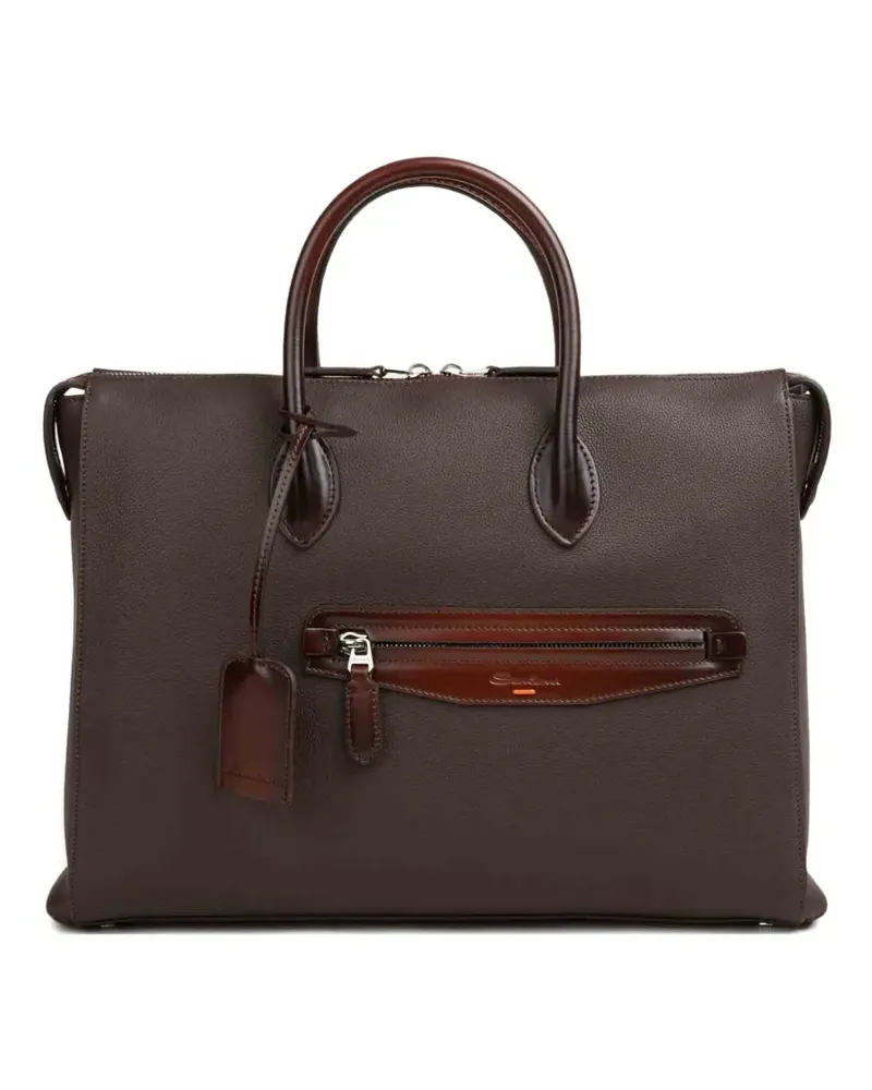 Santoni grained-leather briefcase - Braun Braun