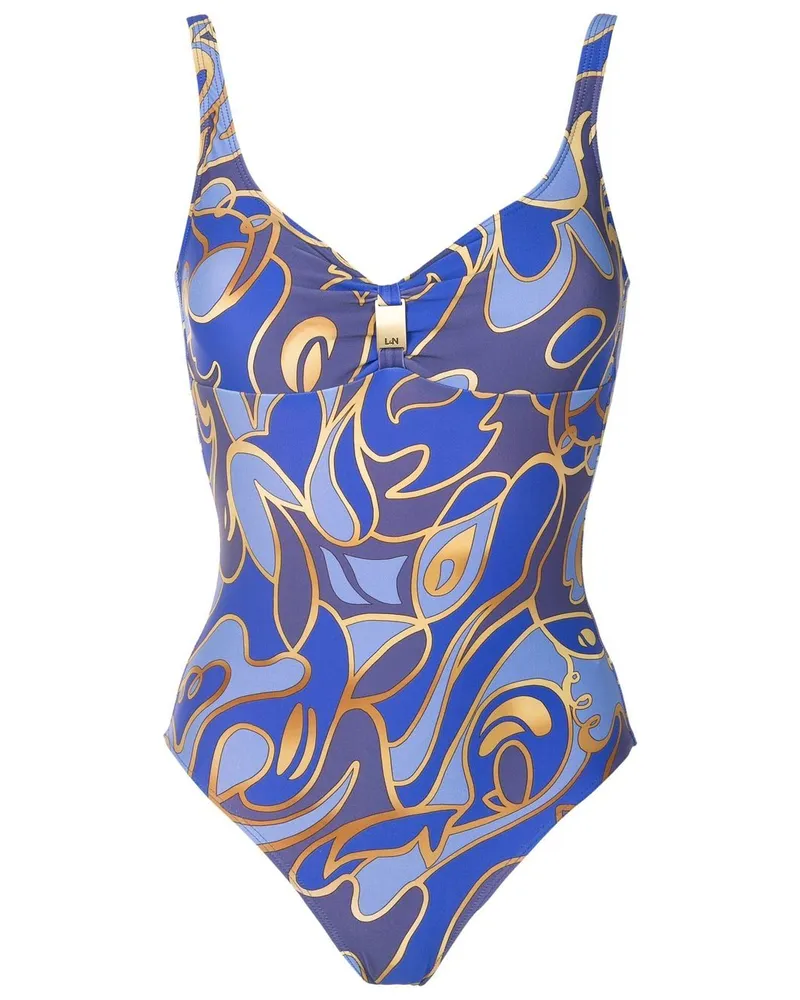 Lygia & Nanny Badeanzug mit grafischem Print - Blau Blau