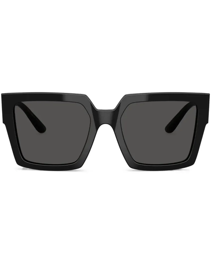 Dolce & Gabbana Eckige Sonnenbrille mit Logo-Schild - Schwarz Schwarz