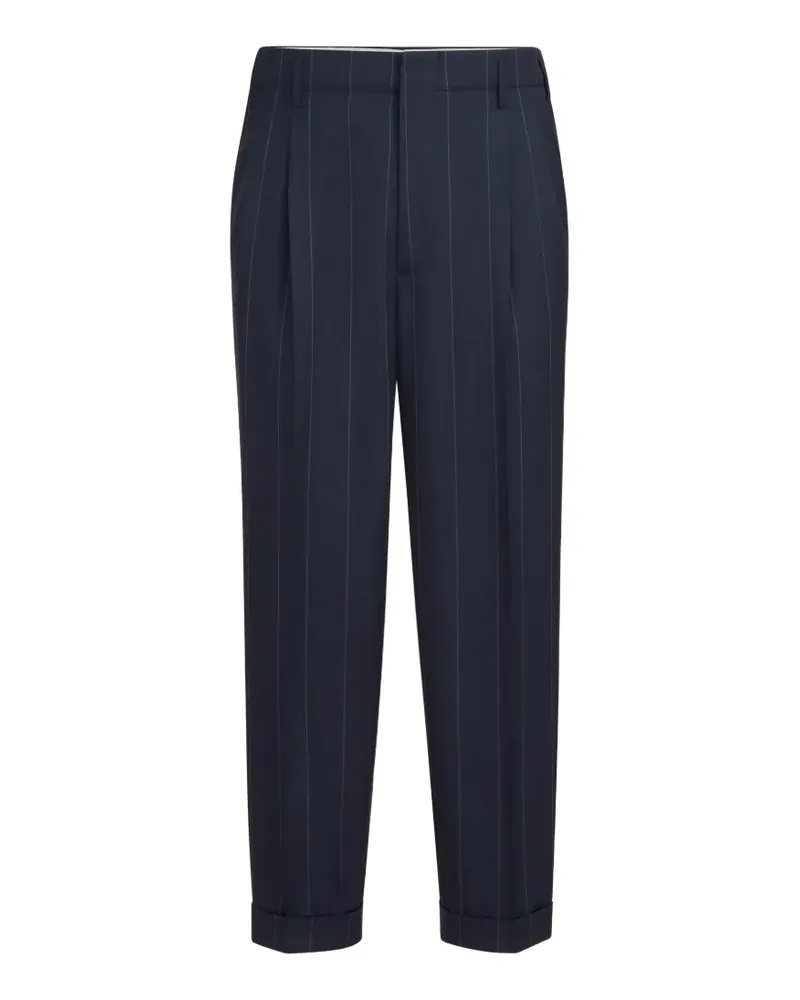 Brunello Cucinelli virgin-wool chalk-stripe trousers with double pleats - Blau Blau