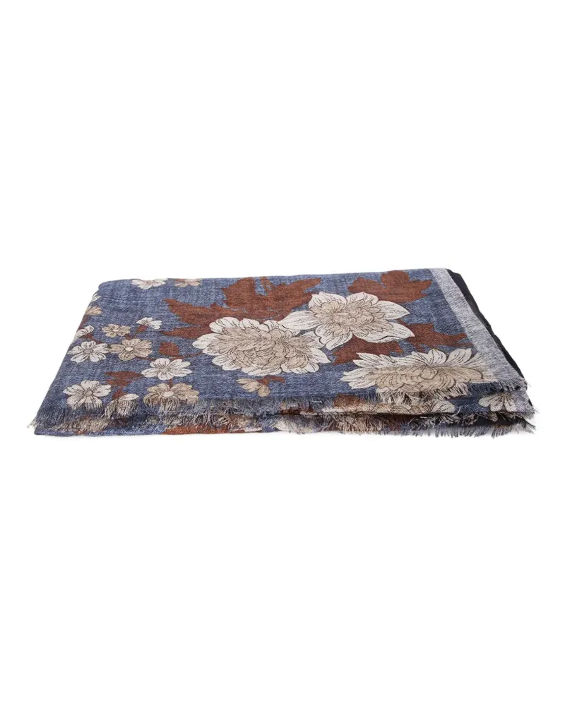 Dell'oglio Ausgefranster Schal mit Blumenprint - Blau Blau