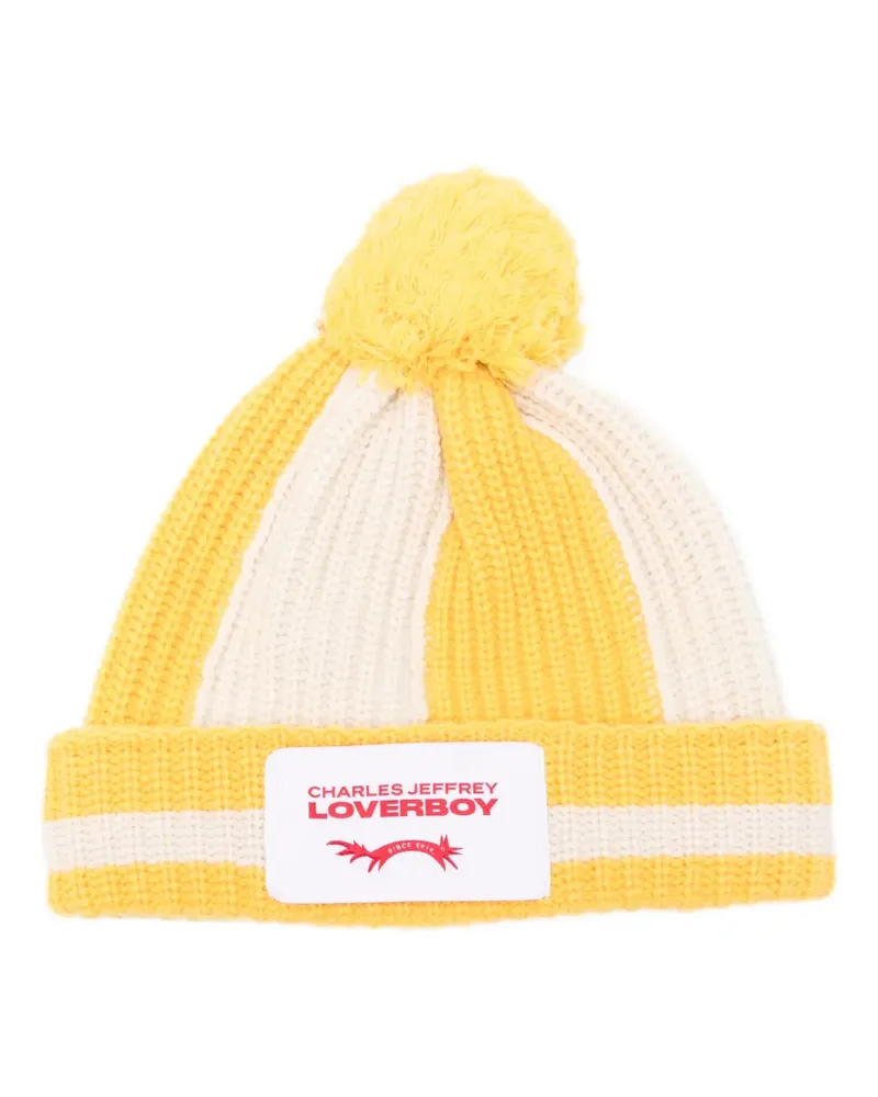 Charles Jeffrey Loverboy striped pompom beanie hat - Gelb Gelb