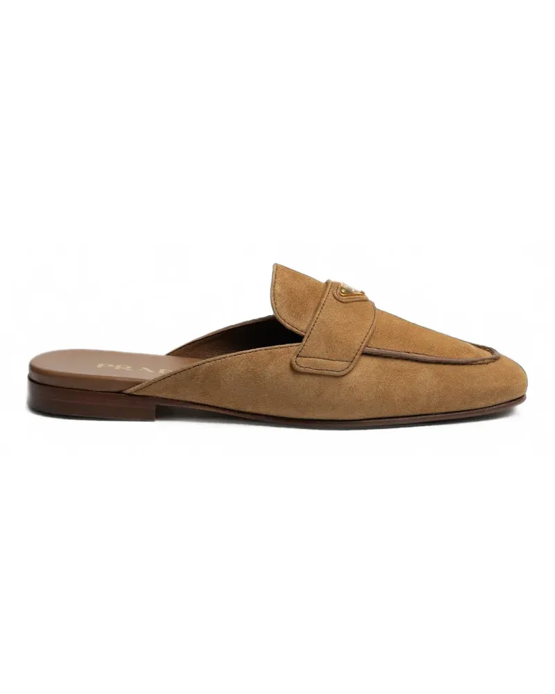 Prada Wildleder-Mules mit Logo-Schild - Nude Nude