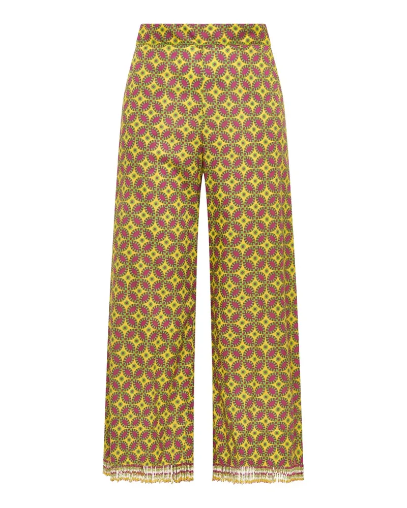 Maliparmi geometric-print fringe-trimmed trousers - Gelb Gelb