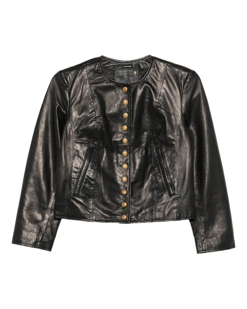 R13 Lederjacke mit Knopfverschluss - Schwarz Schwarz