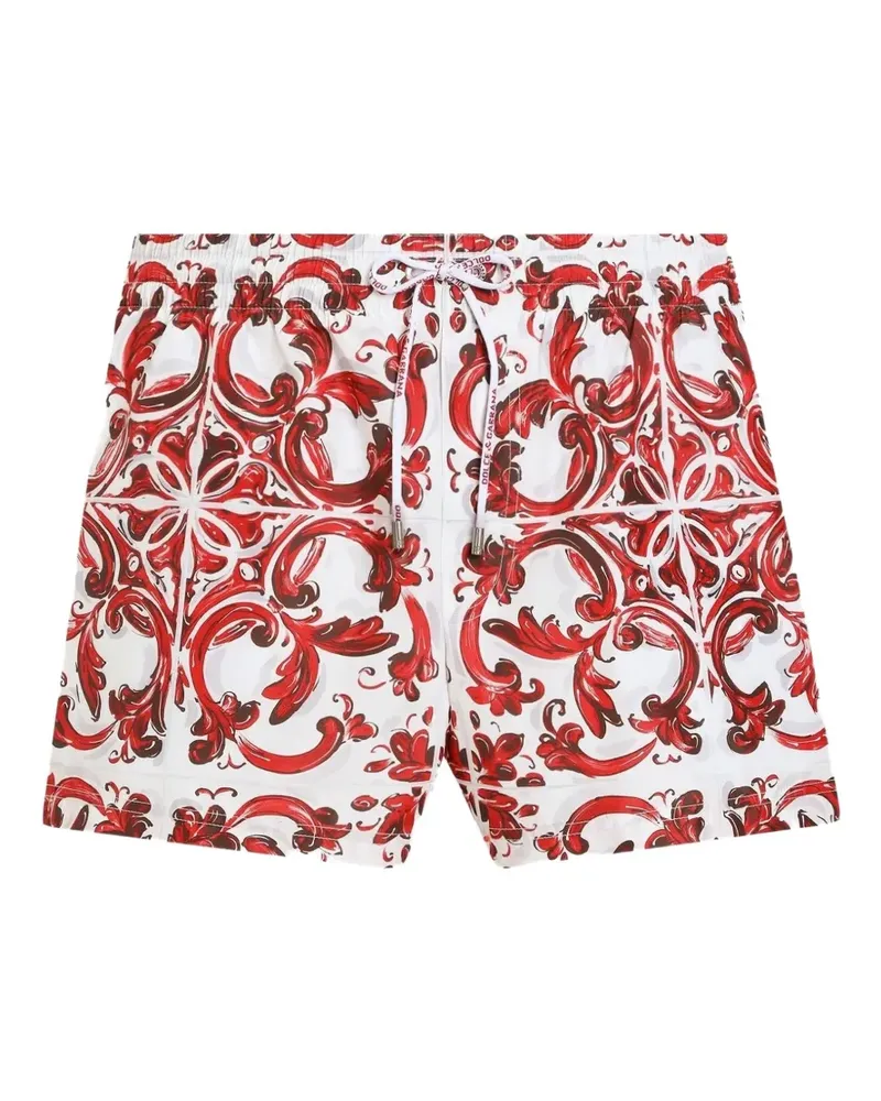 Dolce & Gabbana Kurze Boxershorts mit Majolika-Print - Weiß Weiß