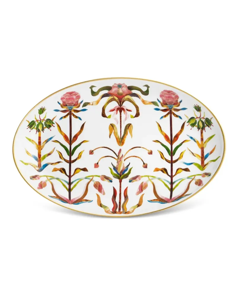 L’OBJET Grand Tour Teller mit Blumenmotiv - Weiß Weiß