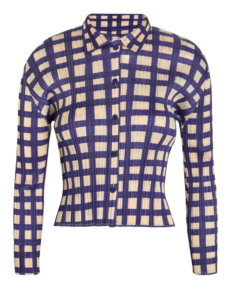 Issey Miyake check-print plissé shirt - Blau Blau