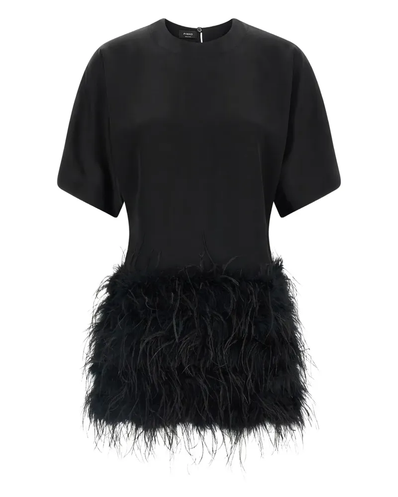 Pinko Kleid mit Federbesatz - Schwarz Schwarz