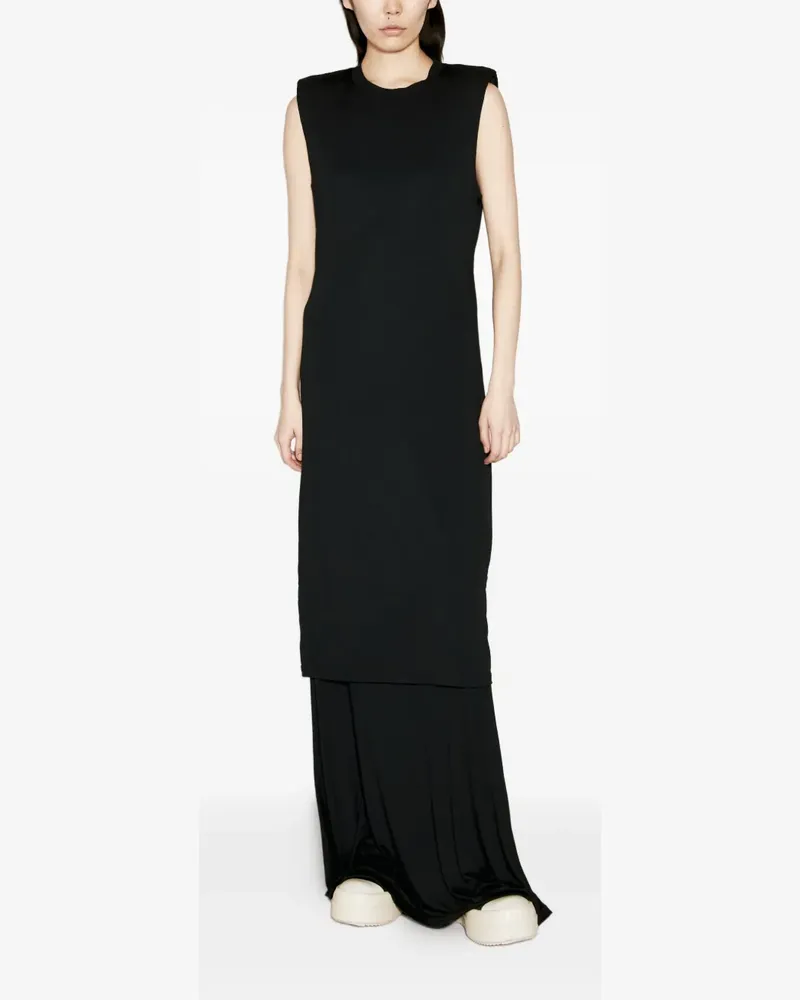 032c Maxikleid im Layering-Look mit Schulterpolstern - Schwarz Schwarz