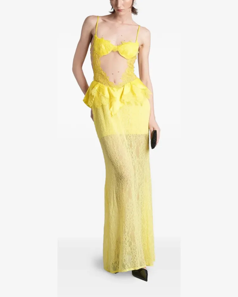 David Koma lace-trimmed peplum-waist dress - Gelb Gelb