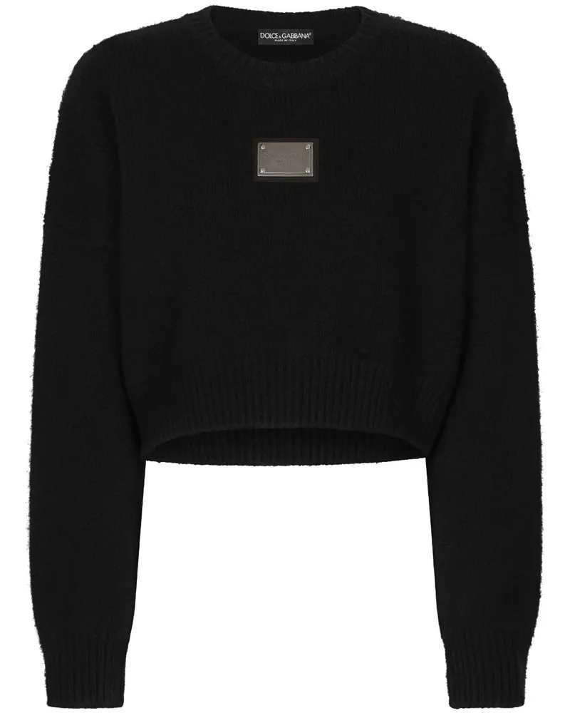 Dolce & Gabbana Cropped-Pullover mit Logo-Schild - Schwarz Schwarz