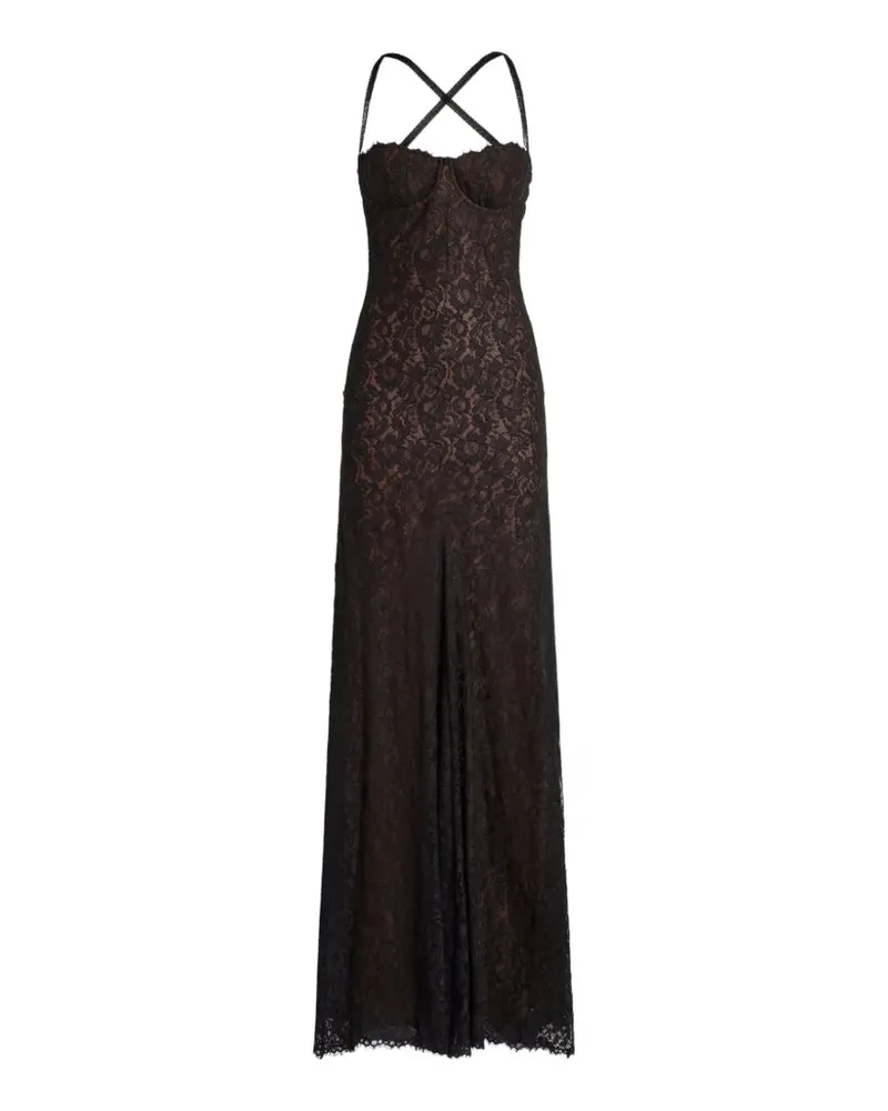 Etro Langes Spitzenkleid mit Blumenprint - Schwarz Schwarz