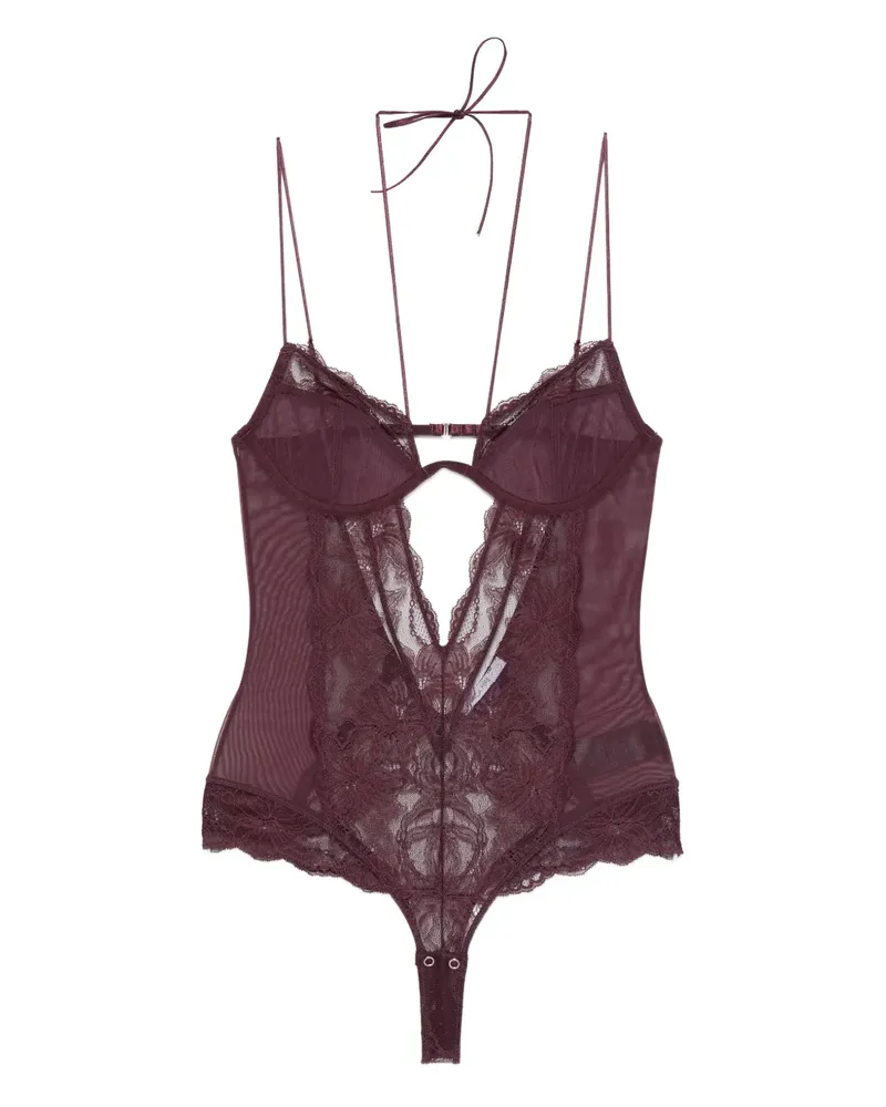 Patrizia Pepe Body aus Tüll mit Spitze - Violett Violett