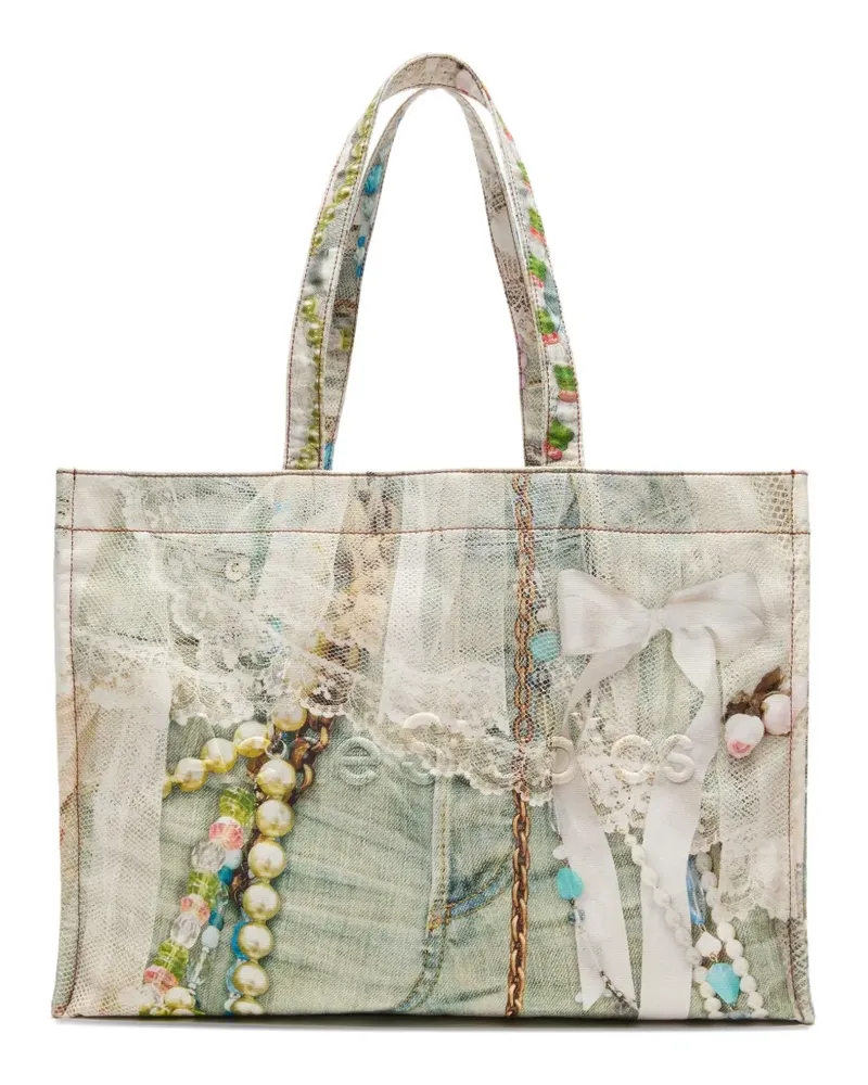 Acne Studios Tote Bag mit Spitzenbesatz - Grün Grün