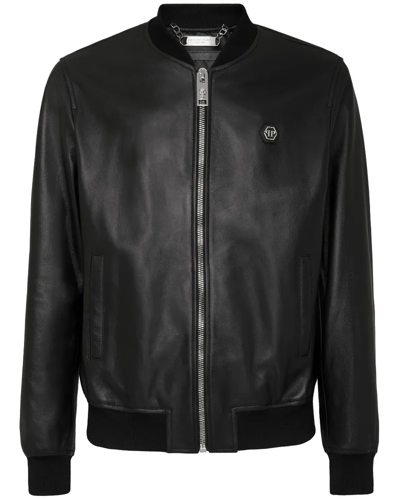 Philipp Plein Billy Bomberjacke aus Leder - Schwarz Schwarz