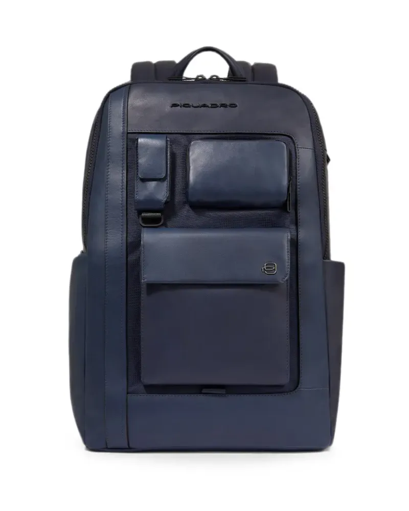 Piquadro multi-pocket leather backpack - Blau Blau