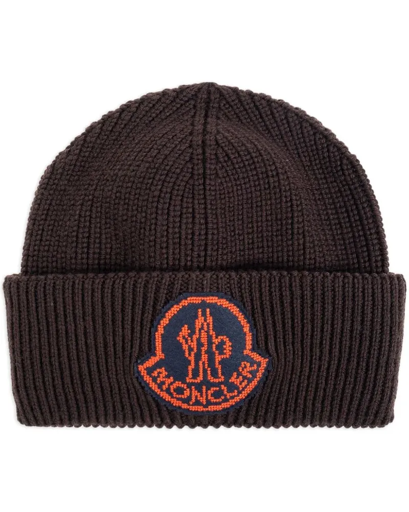 Moncler Beanie mit Logo-Patch - Braun Braun