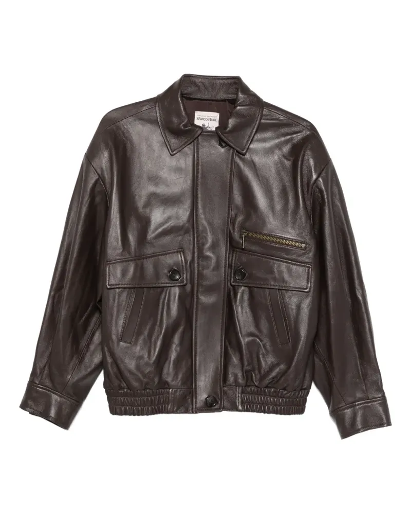 Semicouture Lederjacke mit Reißverschluss - Braun Braun
