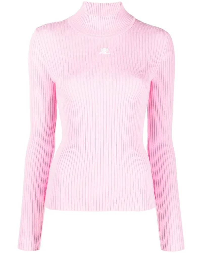 Courrèges Gerippter Pullover mit Logo - Rosa Rosa