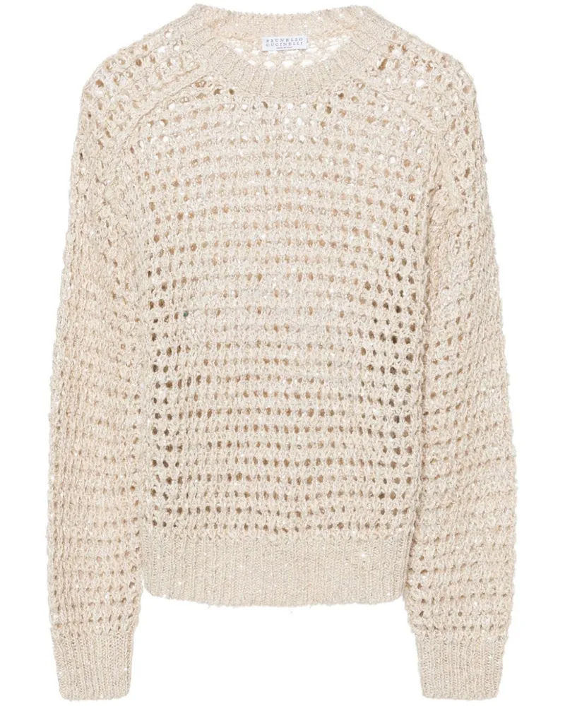 Brunello Cucinelli Pullover aus Lochstrick mit Pailletten - Nude Nude