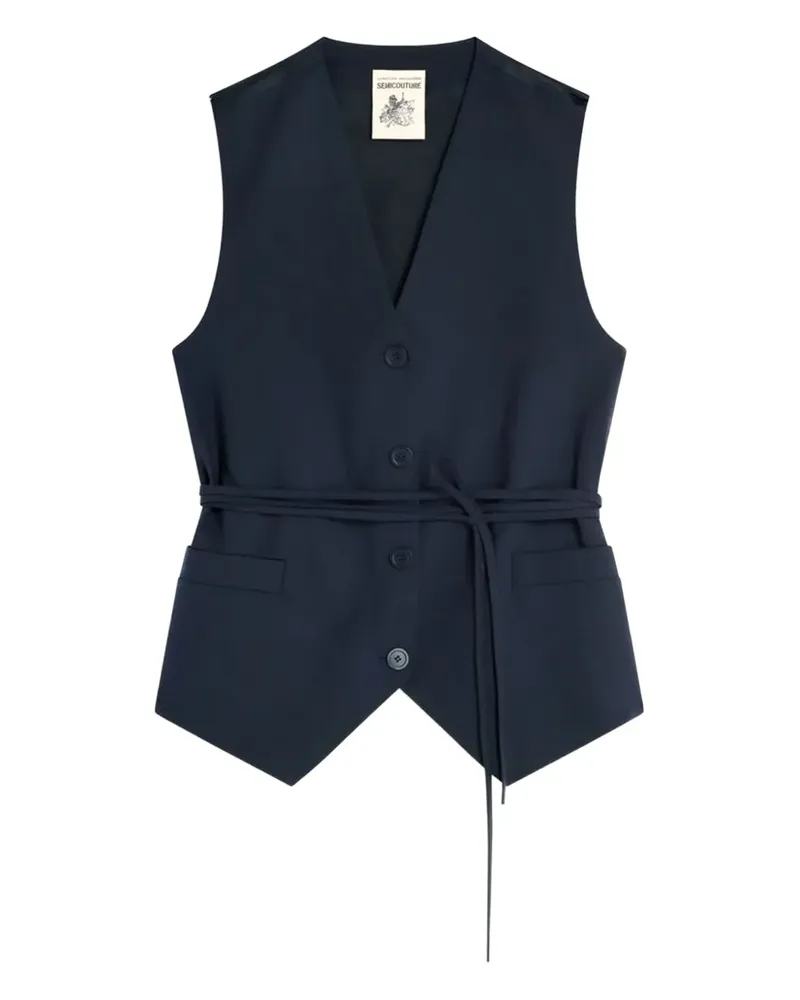 Semicouture V-neck belted waistcoat - Blau Blau