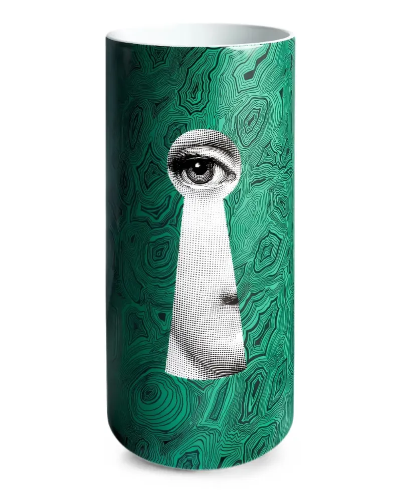 Fornasetti Serratura su Malachite medium cylindrical vase - Grün Grün