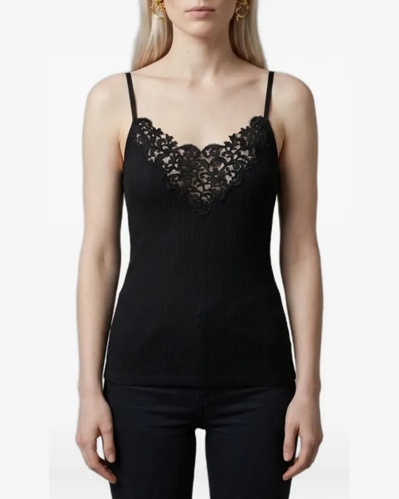 Saint Laurent Geripptes Guipure-Tanktop aus Seidenstrick - Schwarz Schwarz