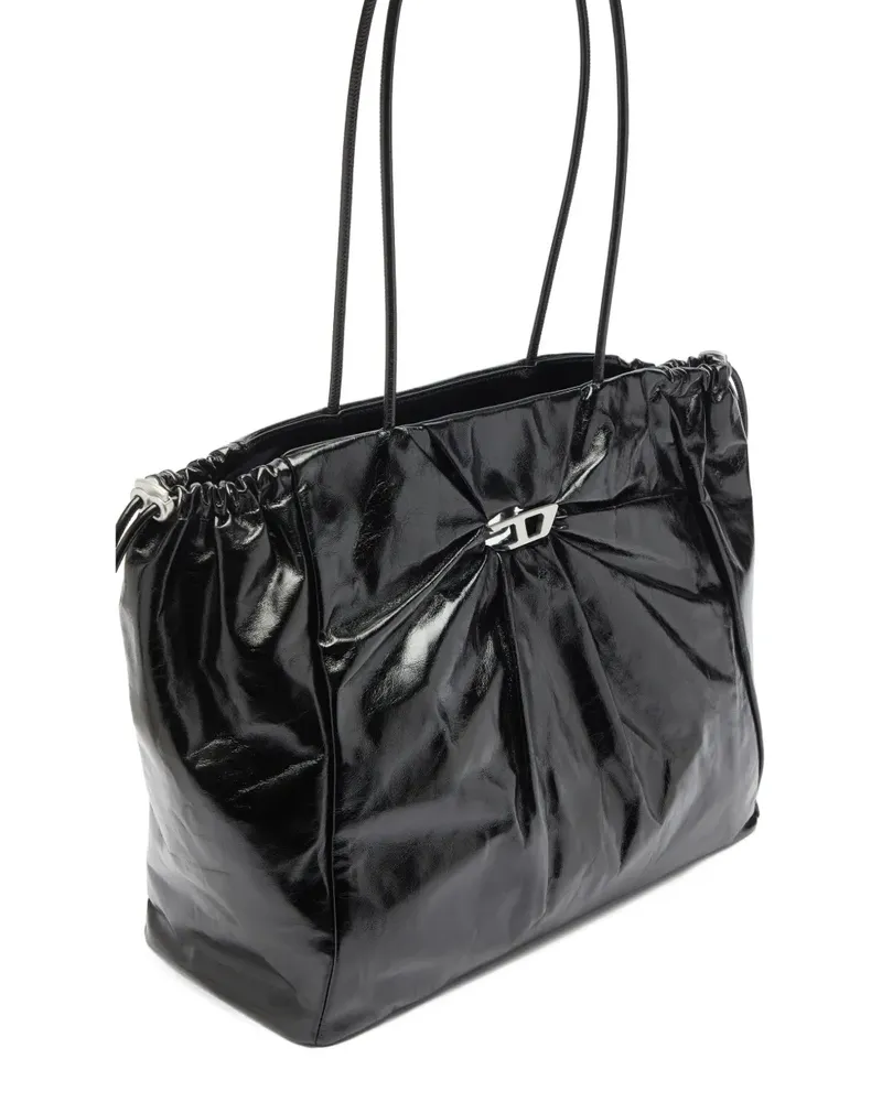 Diesel Scrunch-D Schultertasche mit Kordelzug - Schwarz Schwarz