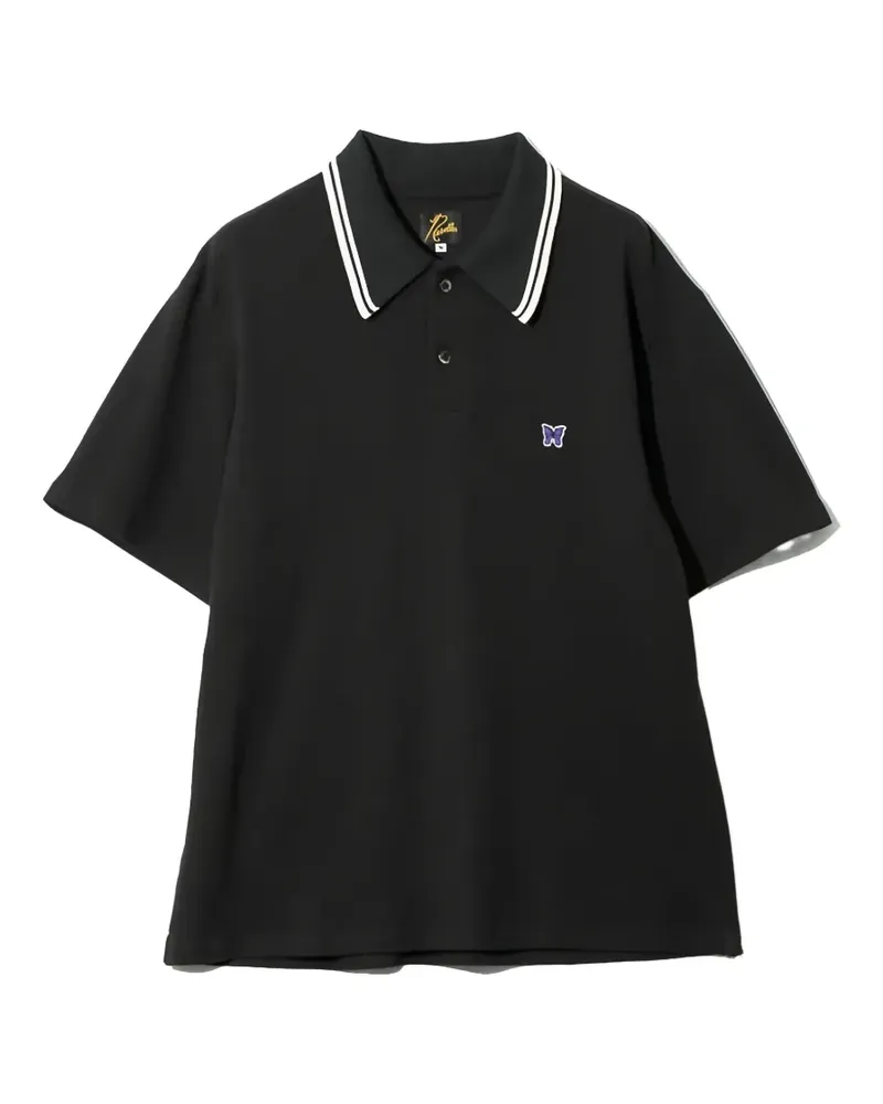NEEDLES embroidered tipped polo shirt - Schwarz Schwarz