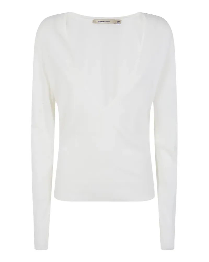 Paloma Wool Omina ribbed-trim V-neck long-sleeve top - Weiß Weiß