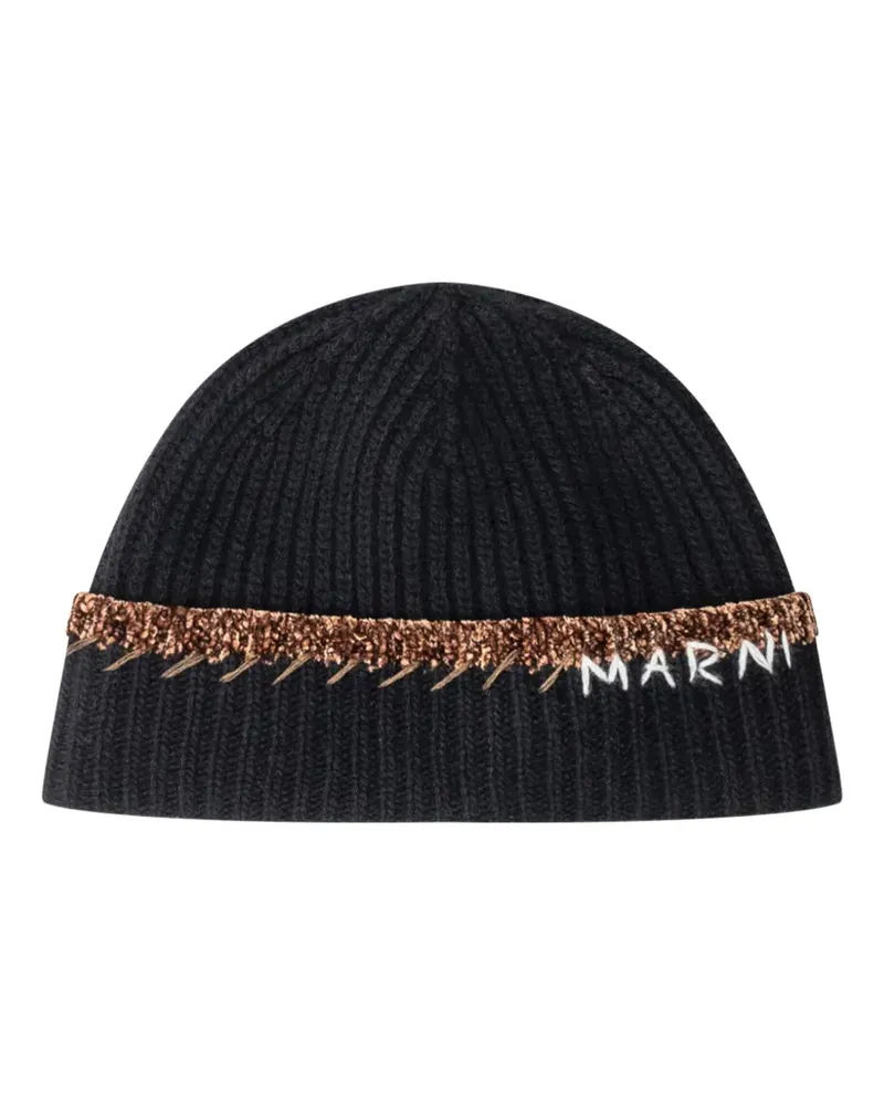 Marni Beanie mit geripptem Saum - Schwarz Schwarz
