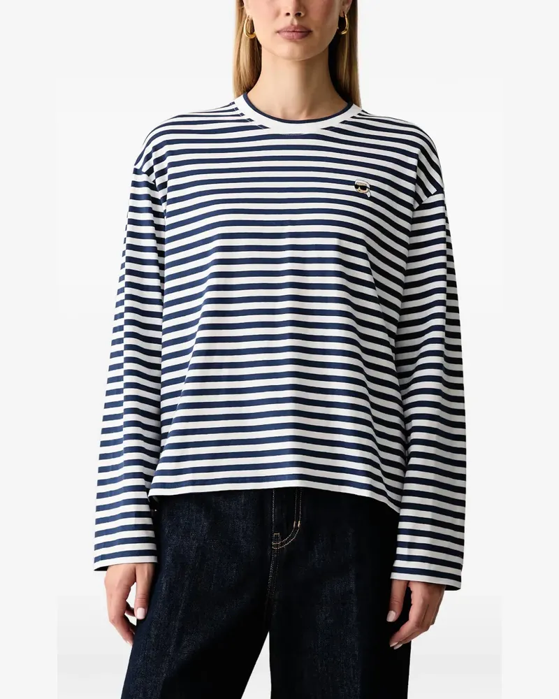 Karl Lagerfeld T-Shirt mit Logo-Patch und Querstreifen - Weiß Weiß